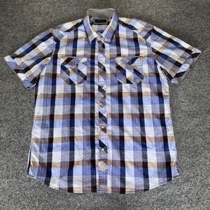 7 Diamonds Shirt Mens XL Blue Plaid Short Sleeve Pearl Snap Cowboy Western Rodeo